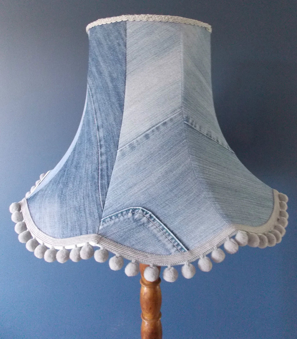 Handmade lampshade made from denim jeans for standard lamp floor or ceiling