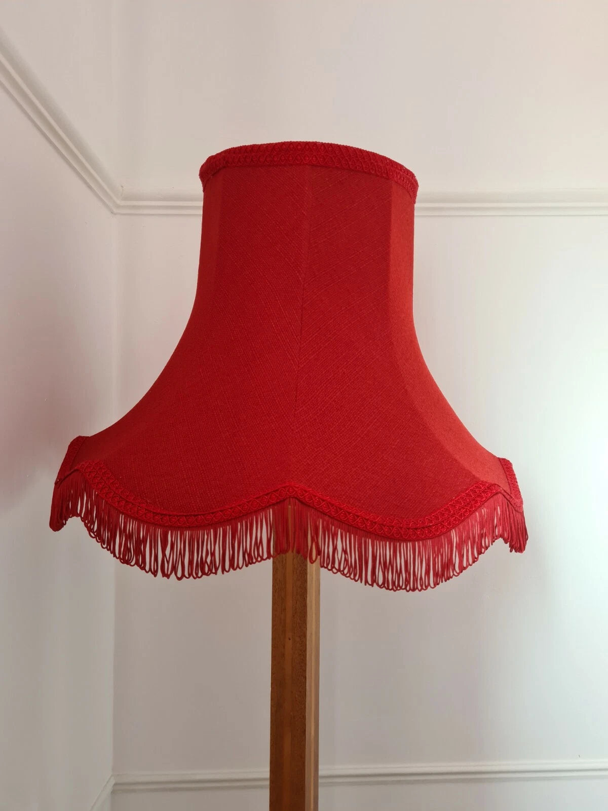 Handmade lampshade in red and yellow mustard lining for standard lamp or ceiling