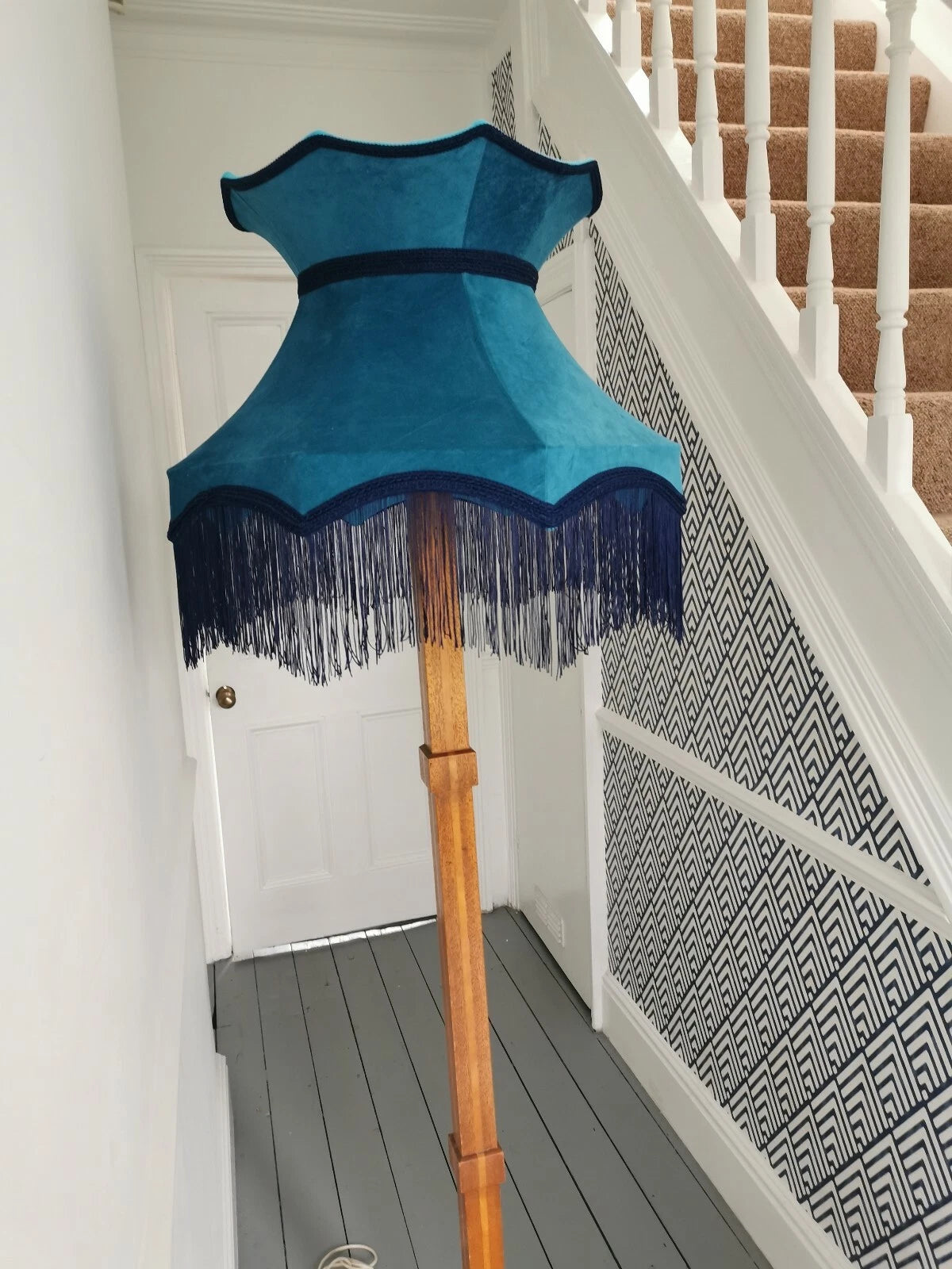 Handmade Lisa Lampshade standard lamp or ceiling pendant turquoise blue velvet