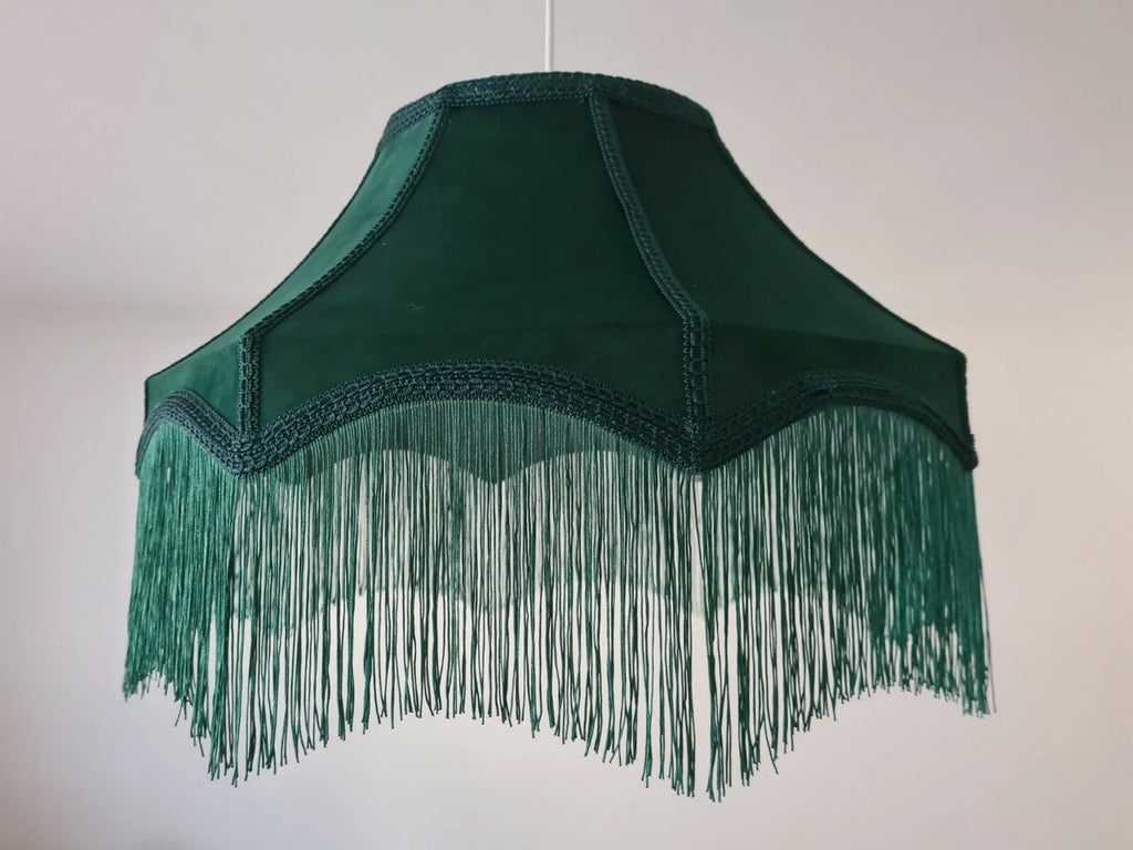 Large Lisa lampshade Green velvet lampshade for a ceiling light handmade