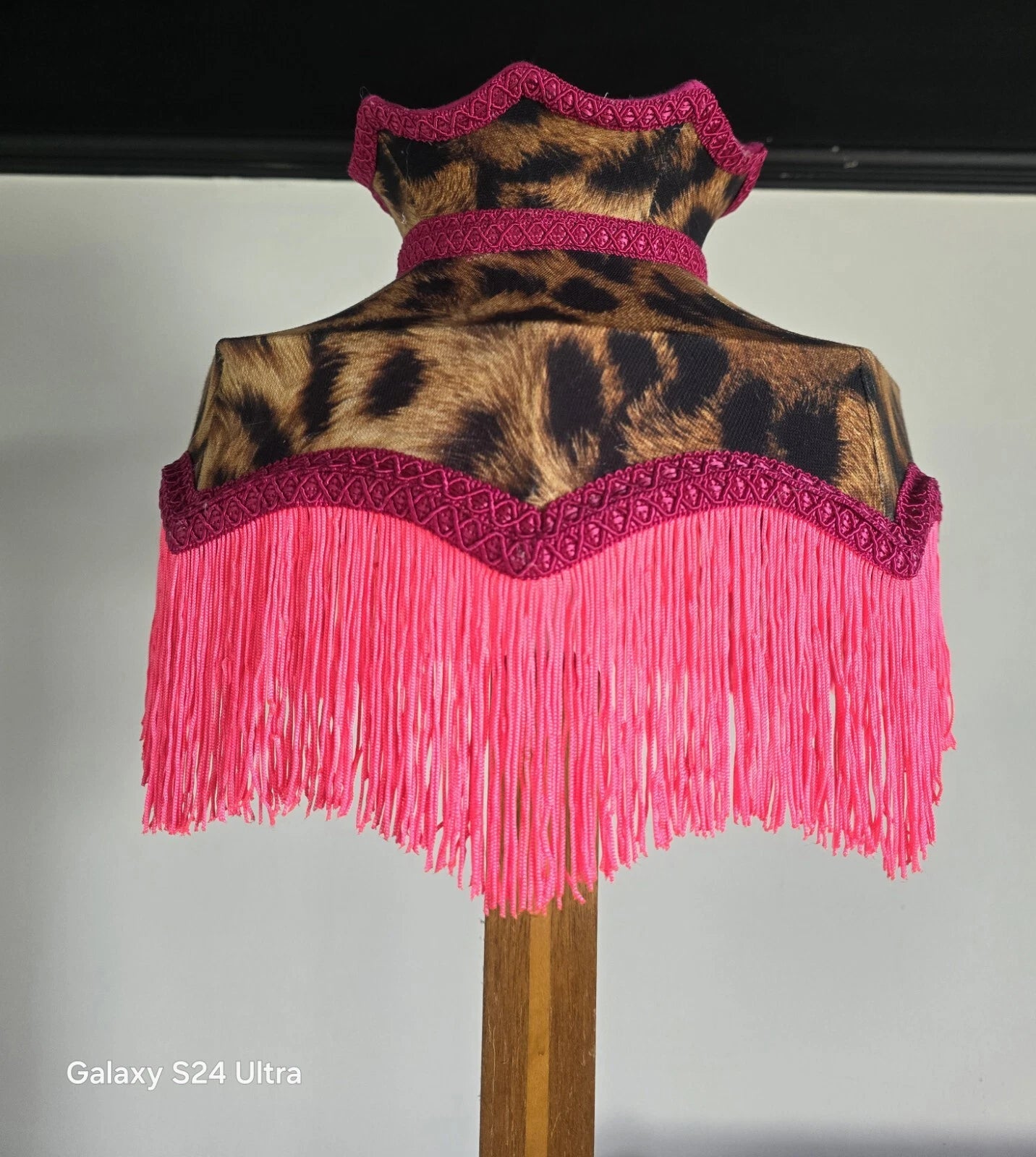 Handmade Leopard print lampshade Bright Pink Lining Lisa Lampshades