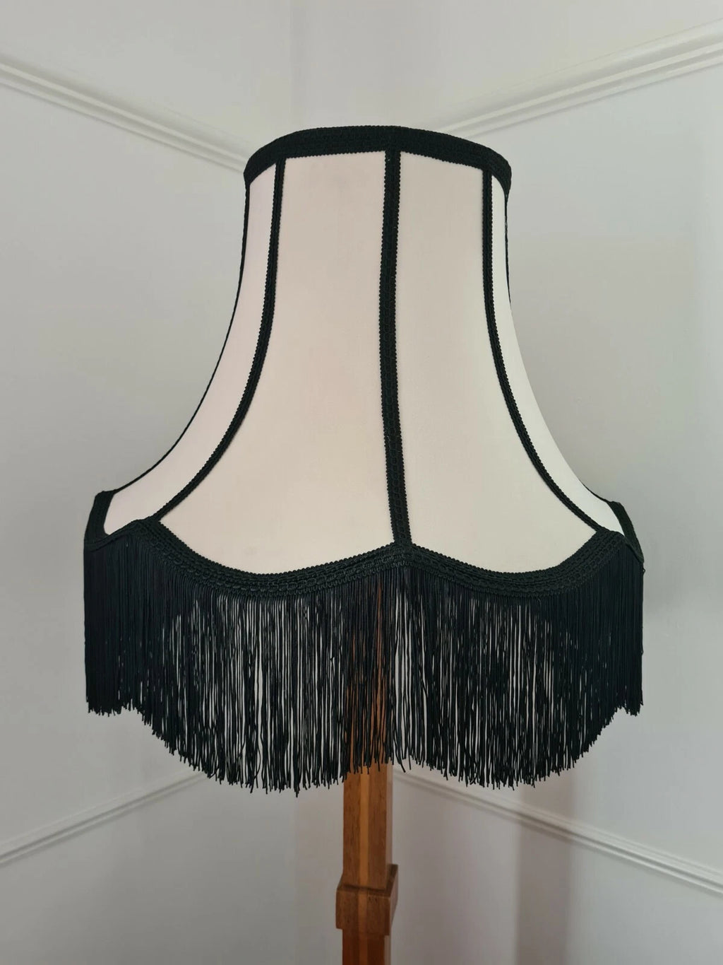 Cream velvet Lisa Lampshade with black fringe standard lamp/ceiling pendant