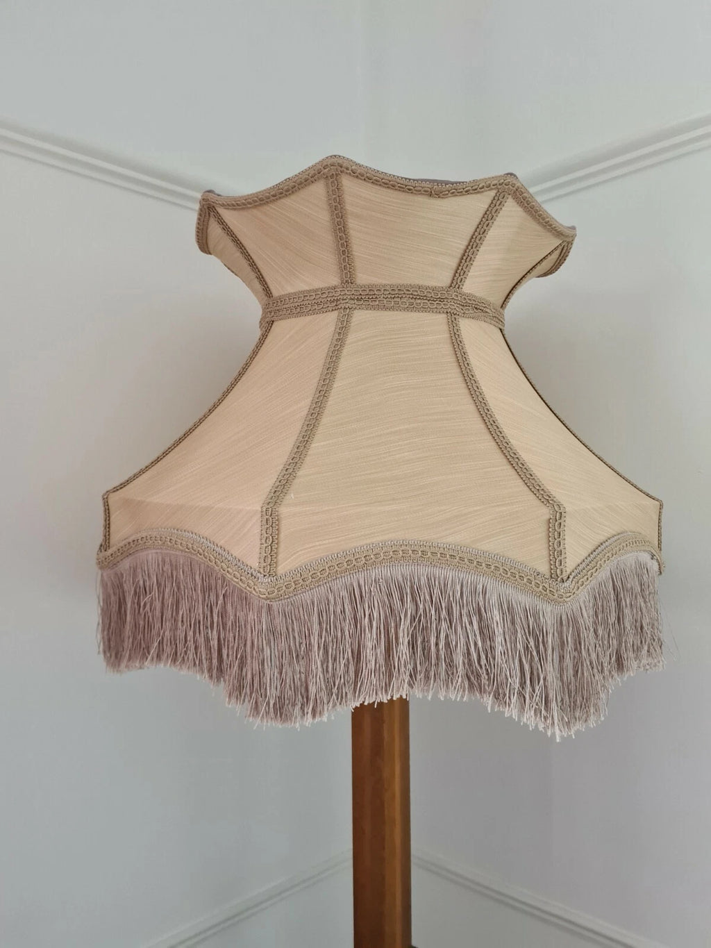 Gold silk handmade lampshade crown shaped for standard lamp or ceiling pendant