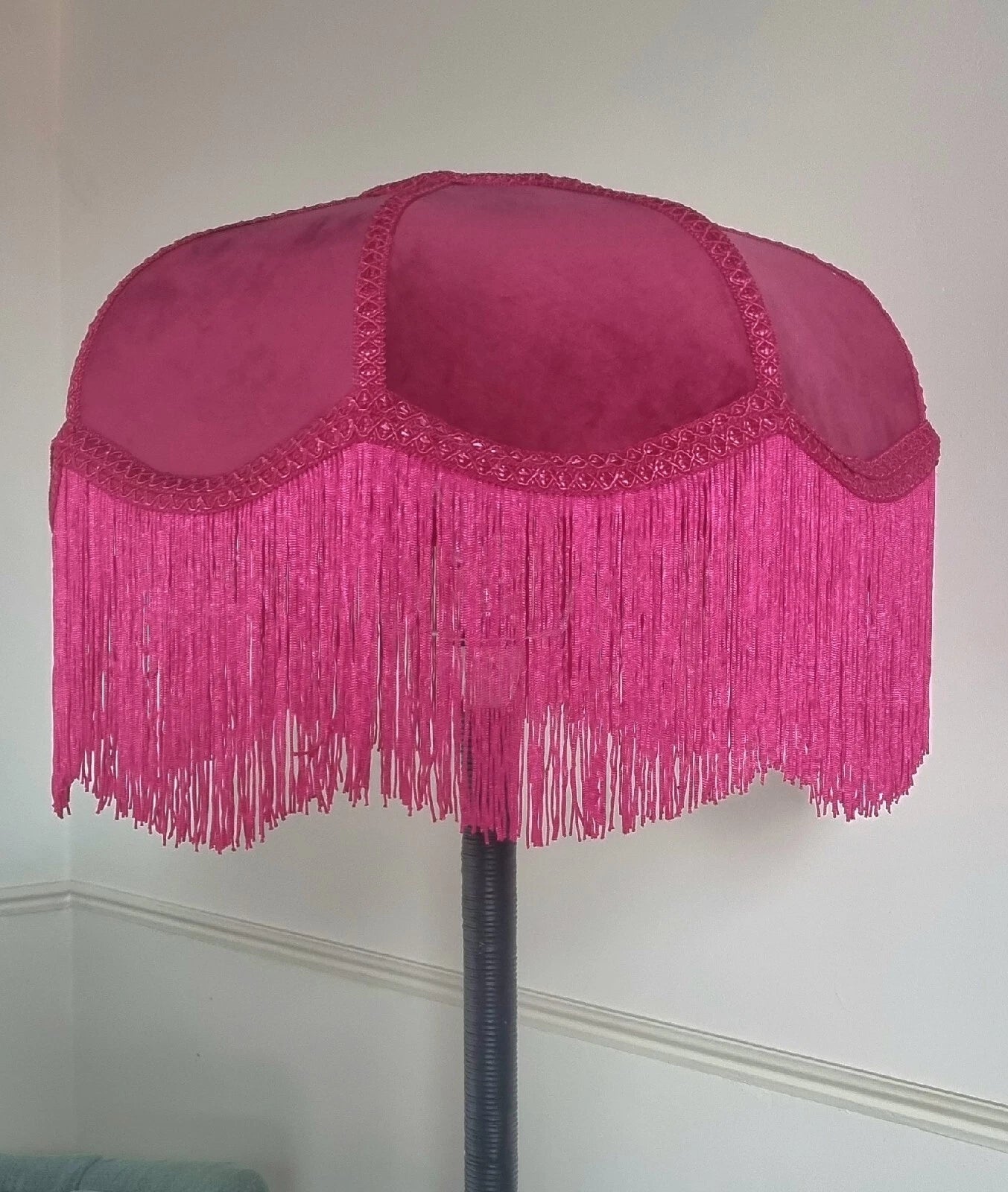 Handmade Bright Pink Velvet lampshade pendant for standard lamp or ceiling light
