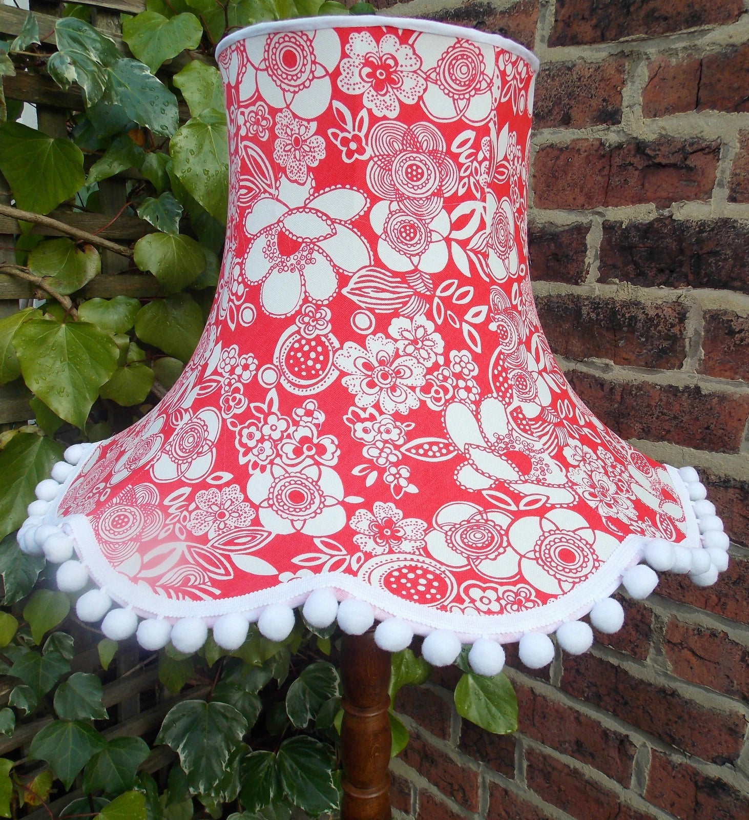 Handmade lampshade red Cath Kidston stencil flowers standard lamp ceiling lamp