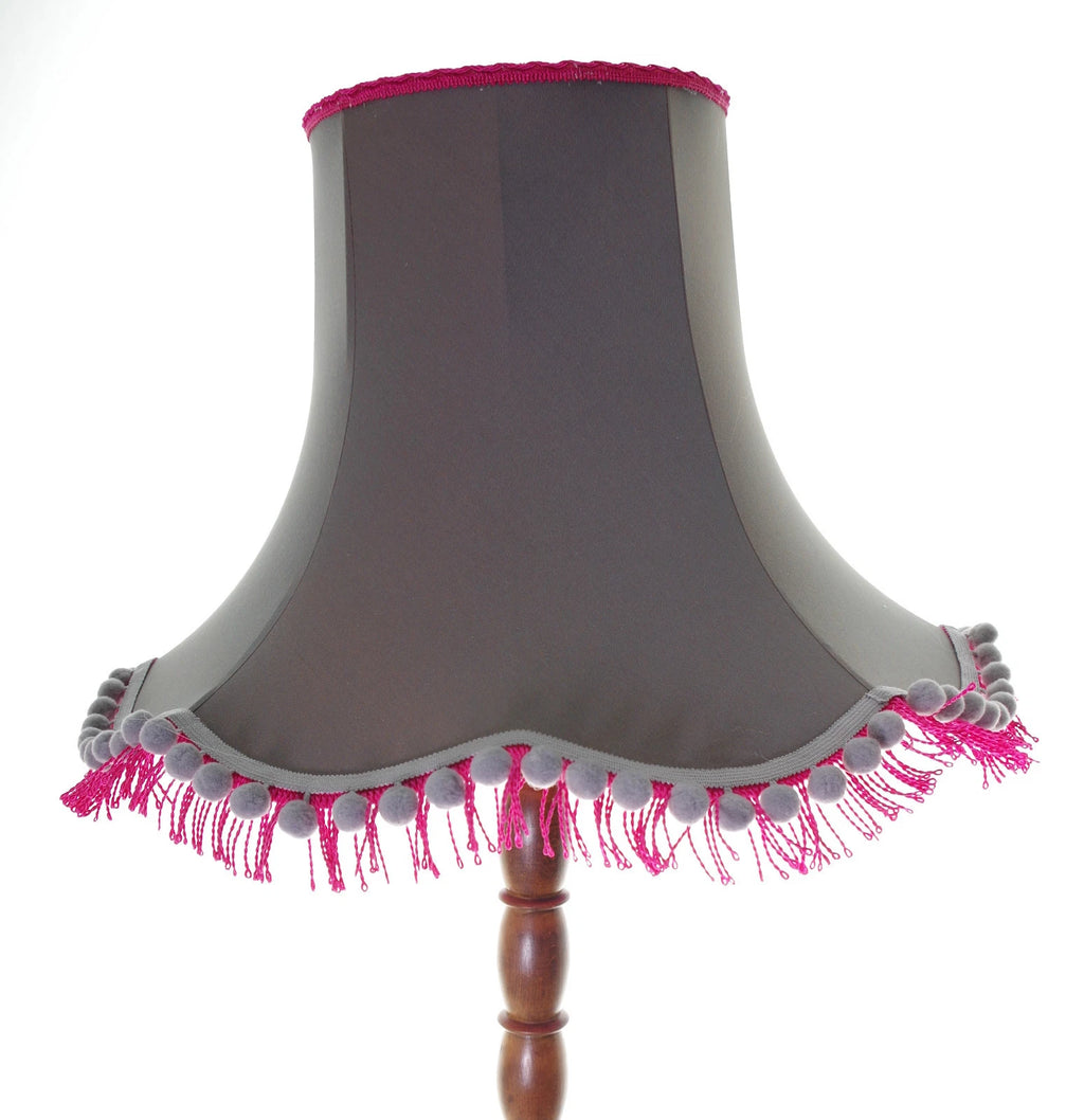 Handmade Lisa lampshade in grey cotton pink lining for standard lamp or ceiling