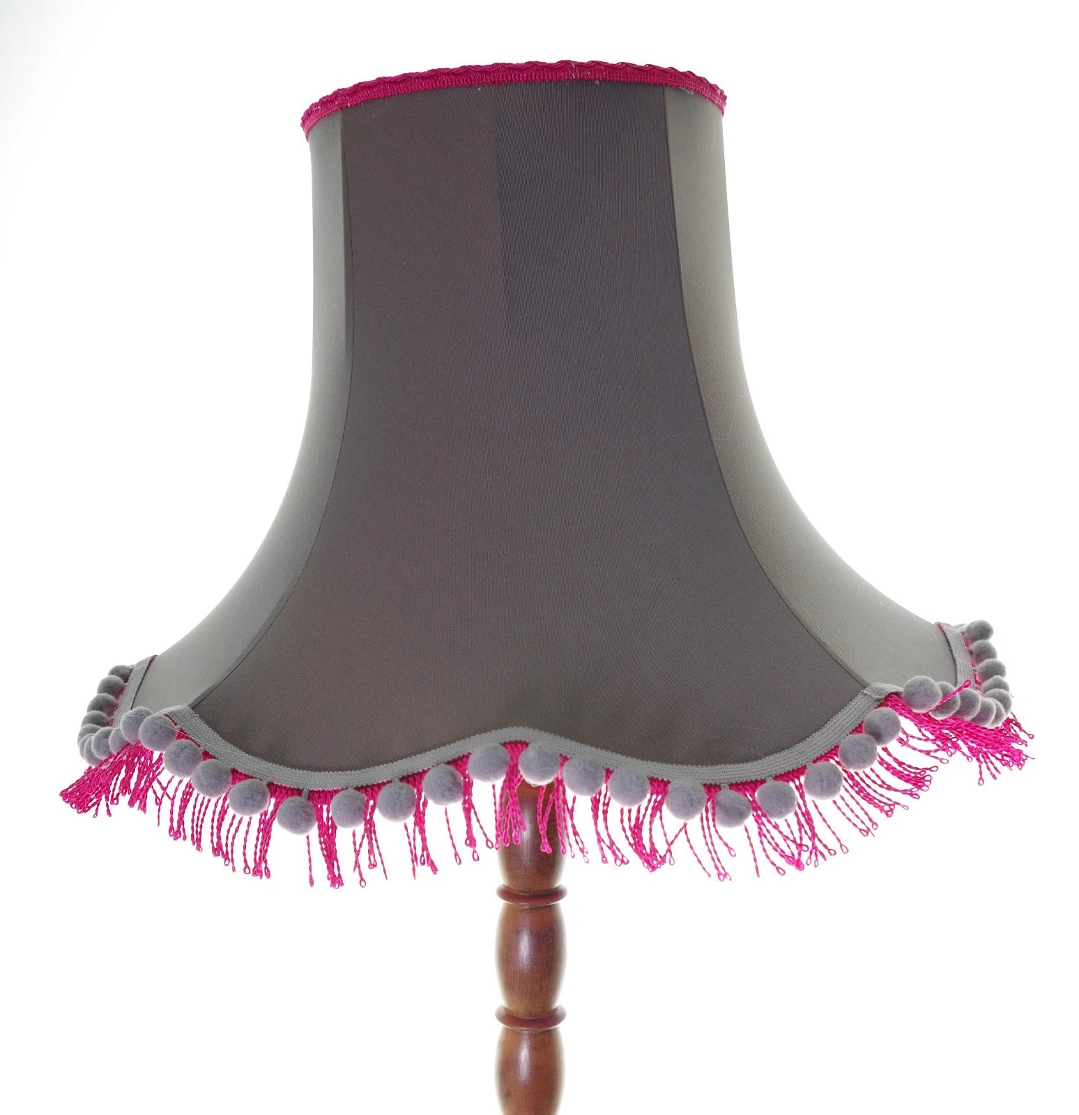Handmade Lisa lampshade in grey cotton pink lining for standard lamp or ceiling