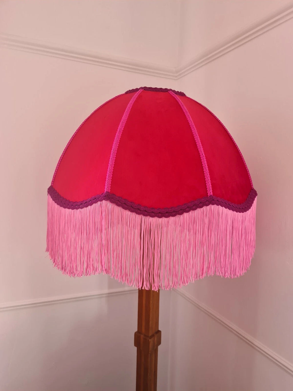 Handmade dome Red velvet and neon pink standard lamp or ceiling pendant