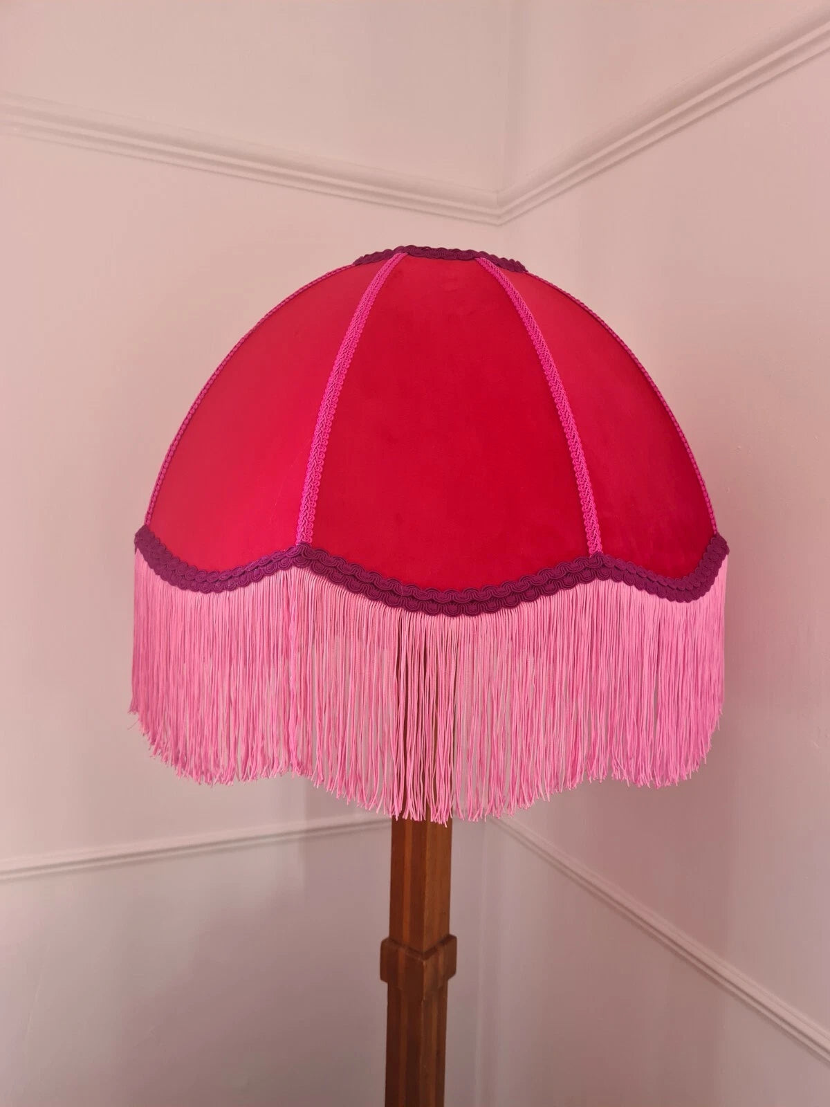 Handmade dome Red velvet and neon pink standard lamp or ceiling pendant