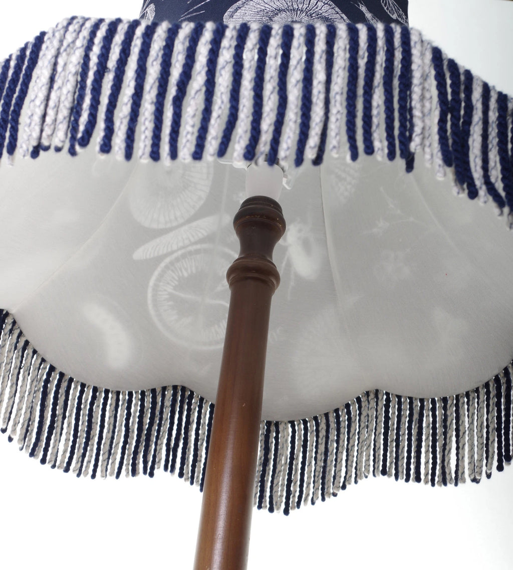Handmade botanical Lisa lampshade blue and white for standard lamp or ceiling