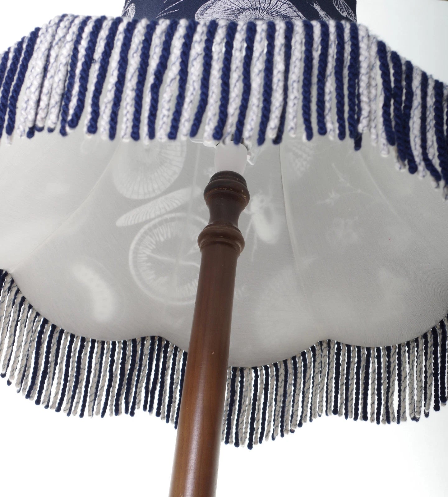Handmade botanical Lisa lampshade blue and white for standard lamp or ceiling