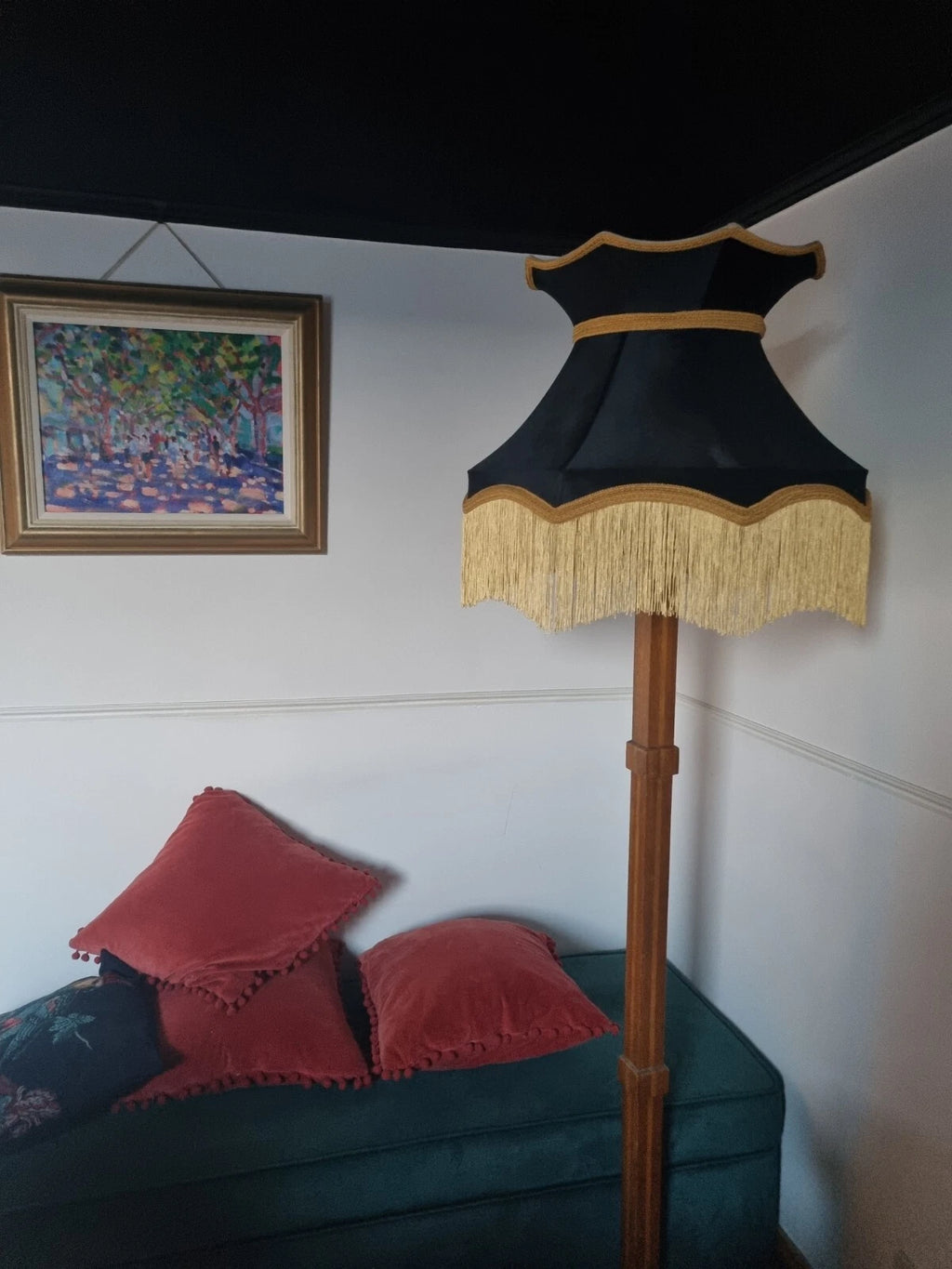 Handmade large crown lampshade Navy Blue velvet standard lamp pendant