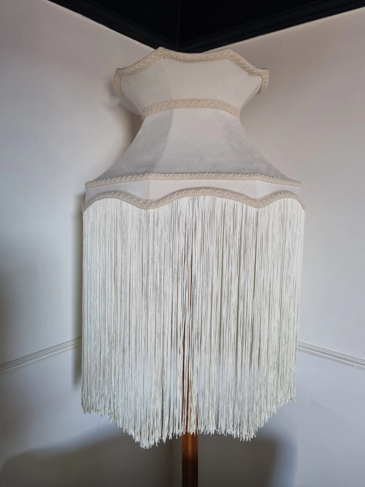Handmade Cream Velvet standard lamp pendant Lampshade Long Fringe