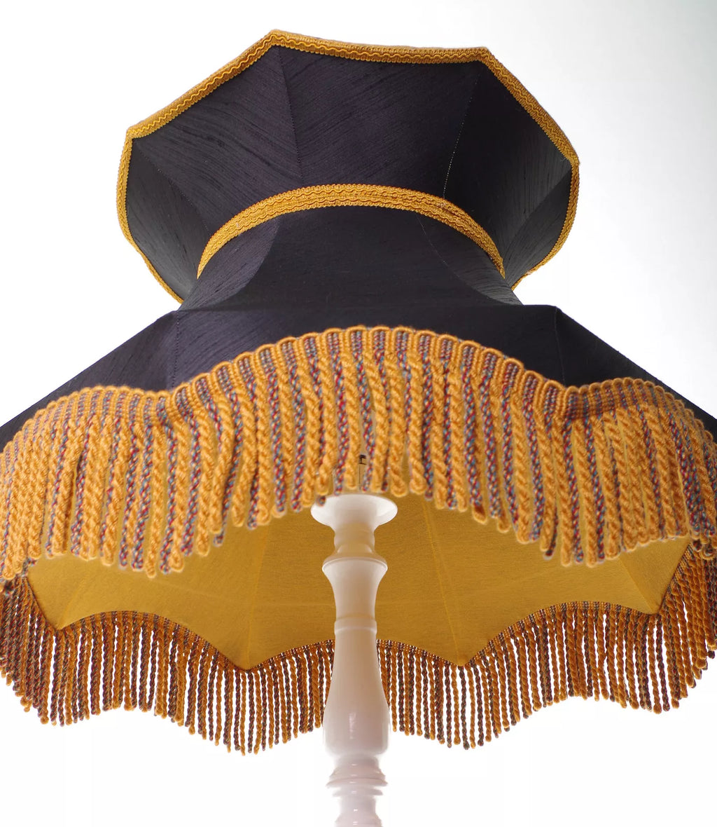 Large Downtown Abbey black gold standard ceiling lampshade with gold fringe