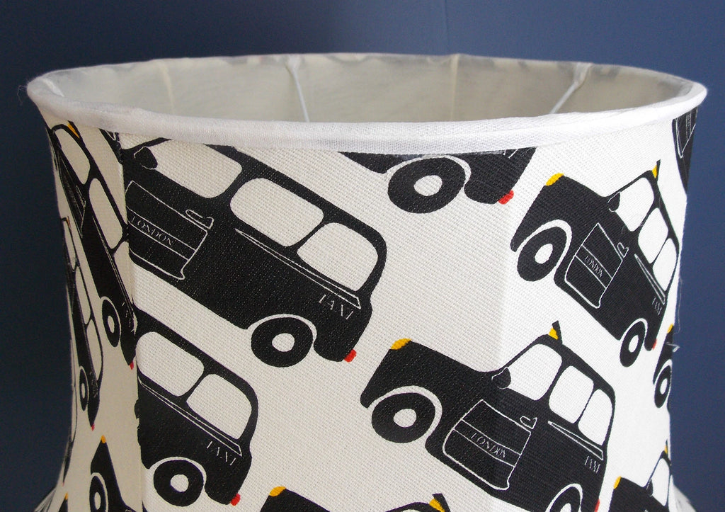 Handmade lampshade in London taxi black white fabric for standard lamp / ceiling