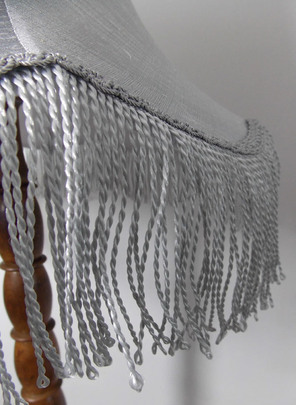 Grey lampshade handmade in silk fabric for standard lamp or ceiling grey fringe