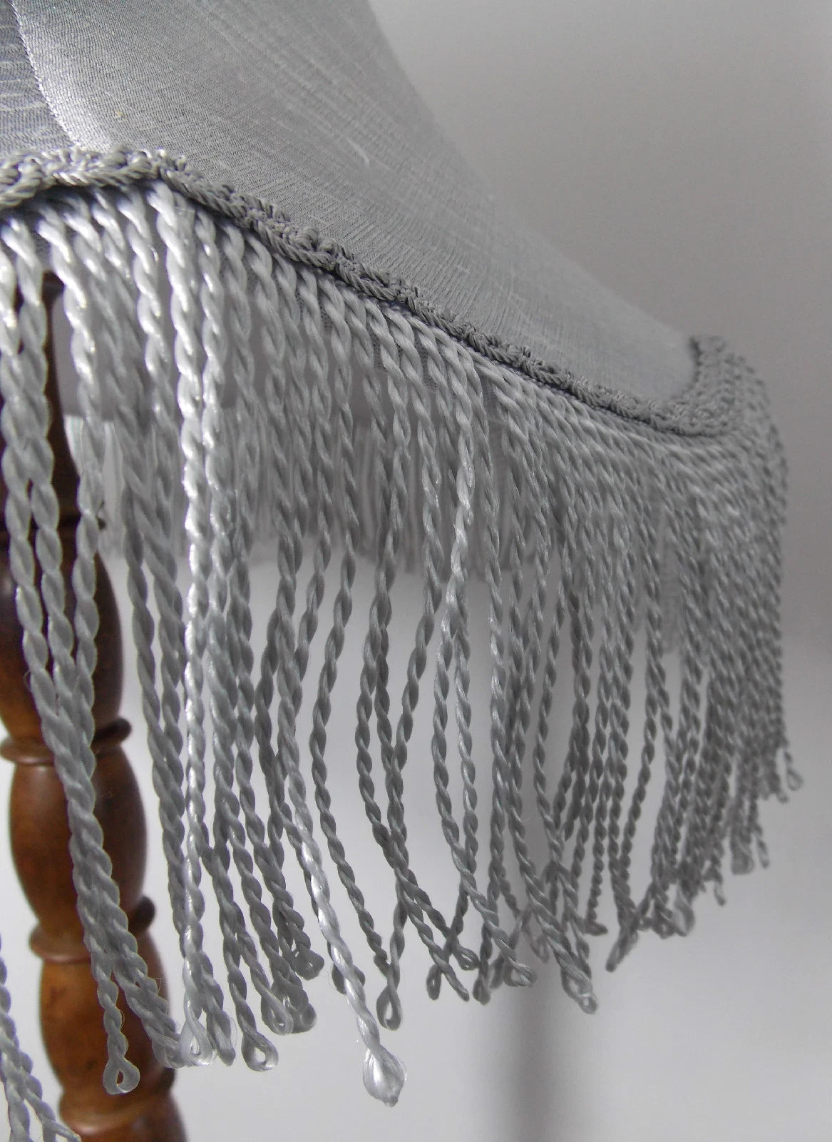 Grey lampshade handmade in silk fabric for standard lamp or ceiling grey fringe