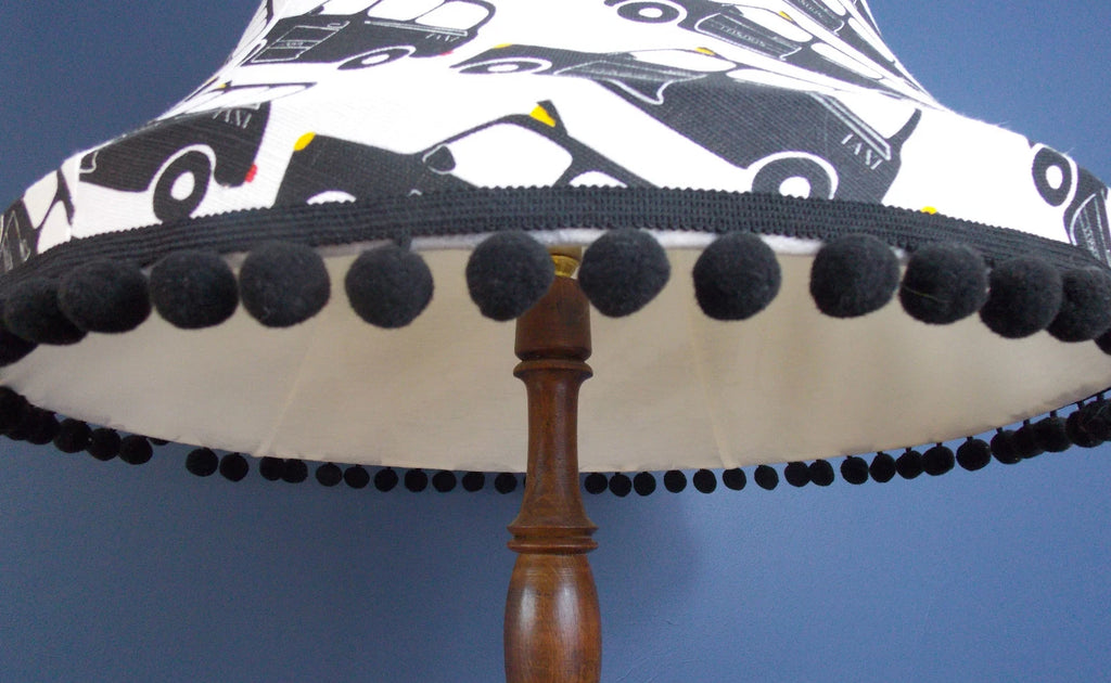 Handmade lampshade in London taxi black white fabric for standard lamp / ceiling