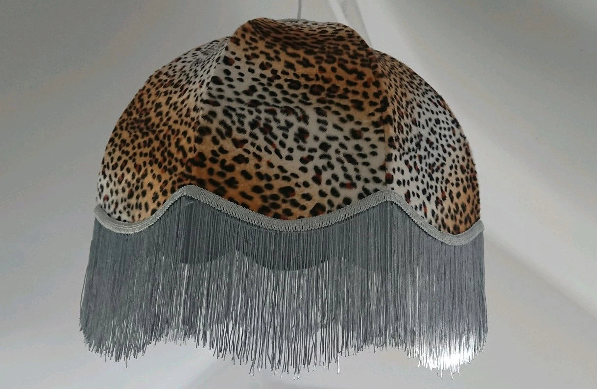 Handmade lampshade in leopard print animal fabric for a standard lamp or ceiling