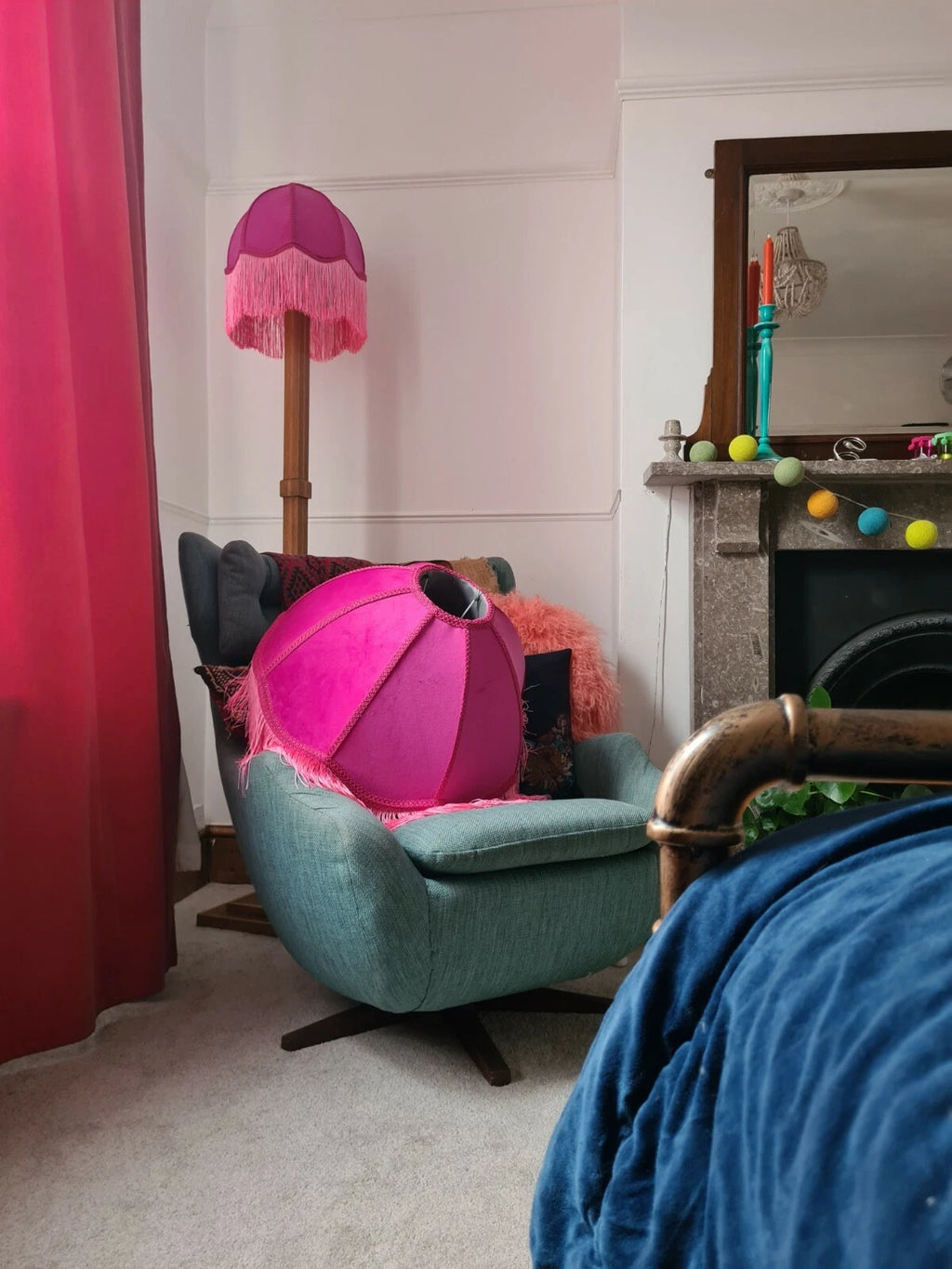 Dome shaped table lamp Lisa lampshades ceiling pendant bright pink velvet