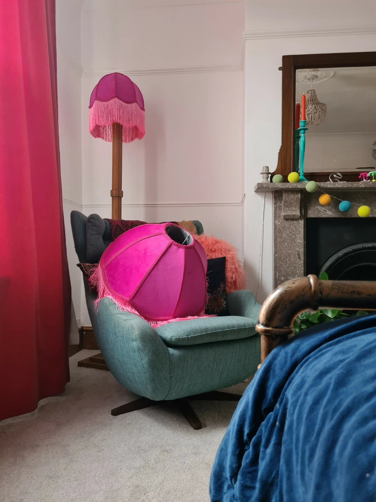 Dome shaped table lamp Lisa lampshades ceiling pendant bright pink velvet