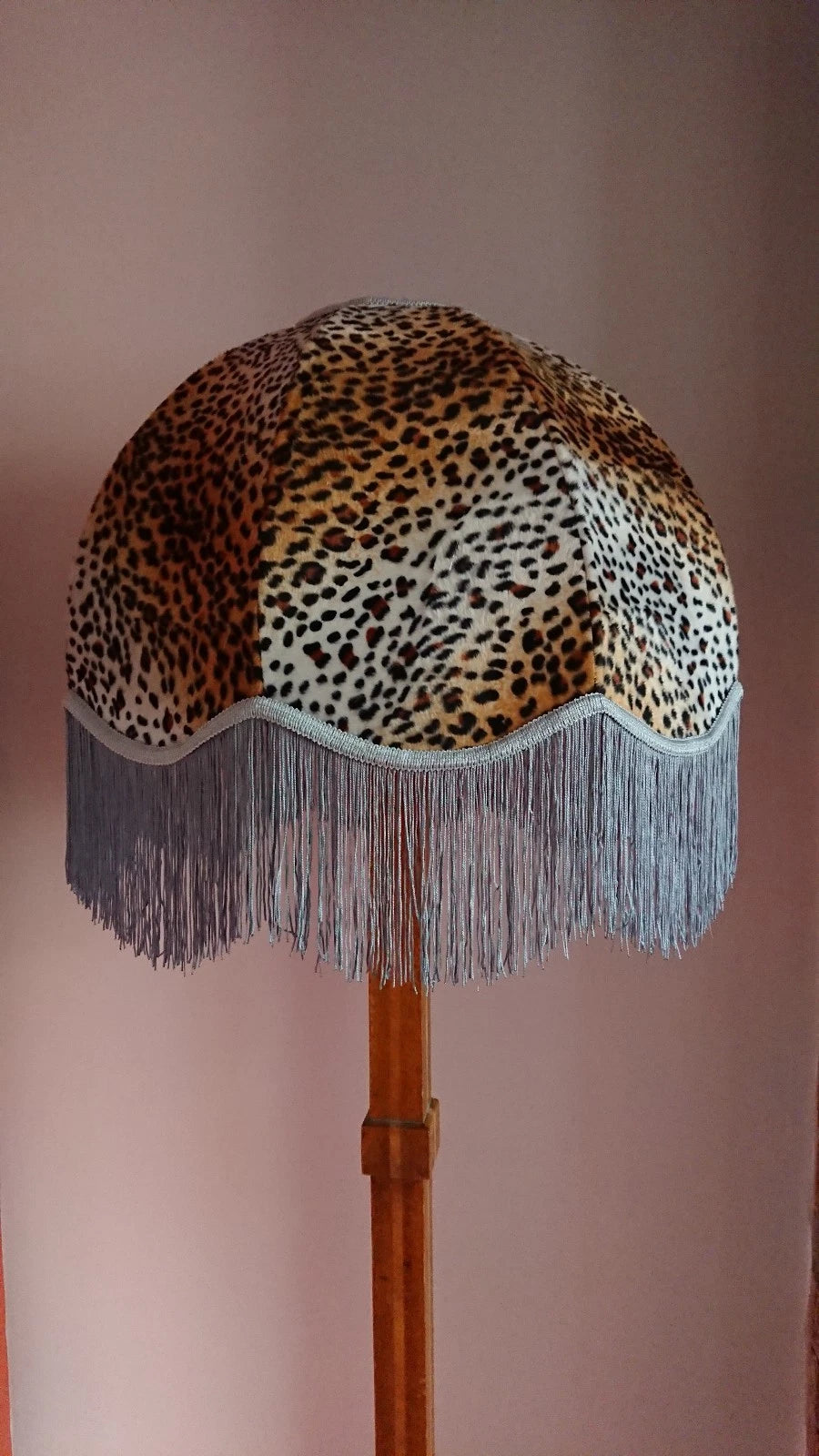 Handmade lampshade in leopard print animal fabric for a standard lamp or ceiling