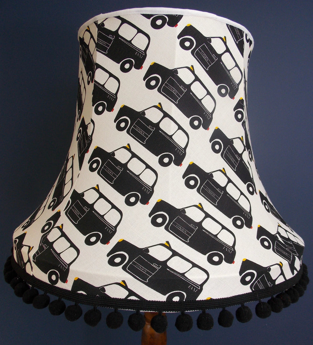 Handmade lampshade in London taxi black white fabric for standard lamp / ceiling