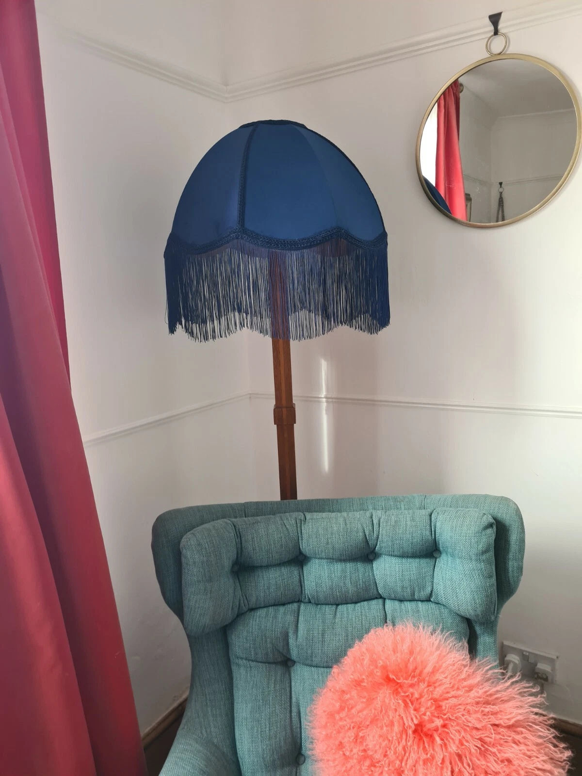 Large Lisa lampshade in navy velvet fabric for a standard lamp ceiling pendant