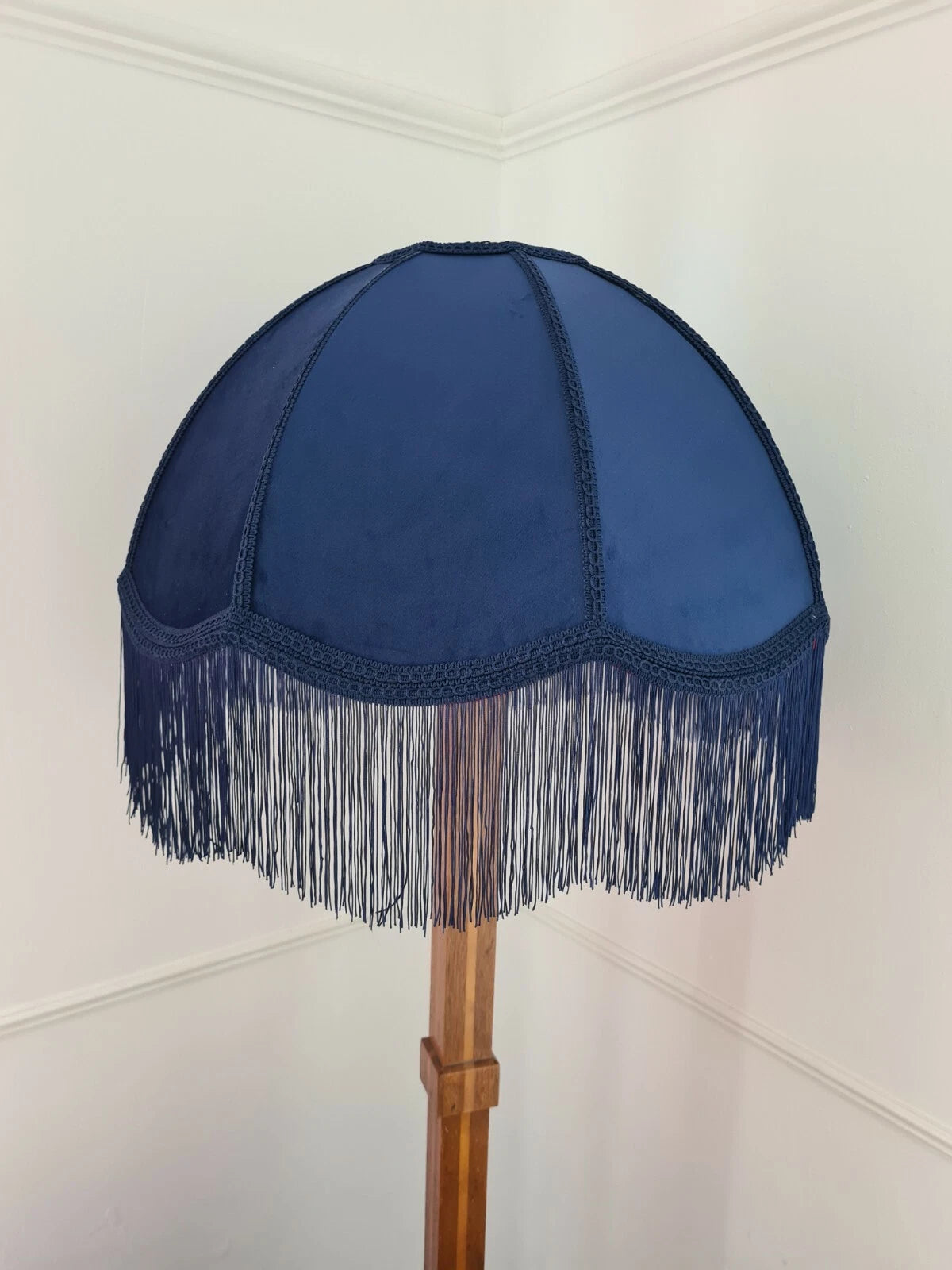 Handmade dome lampshade navy blue velvet fabric for a standard lamp or ceiling