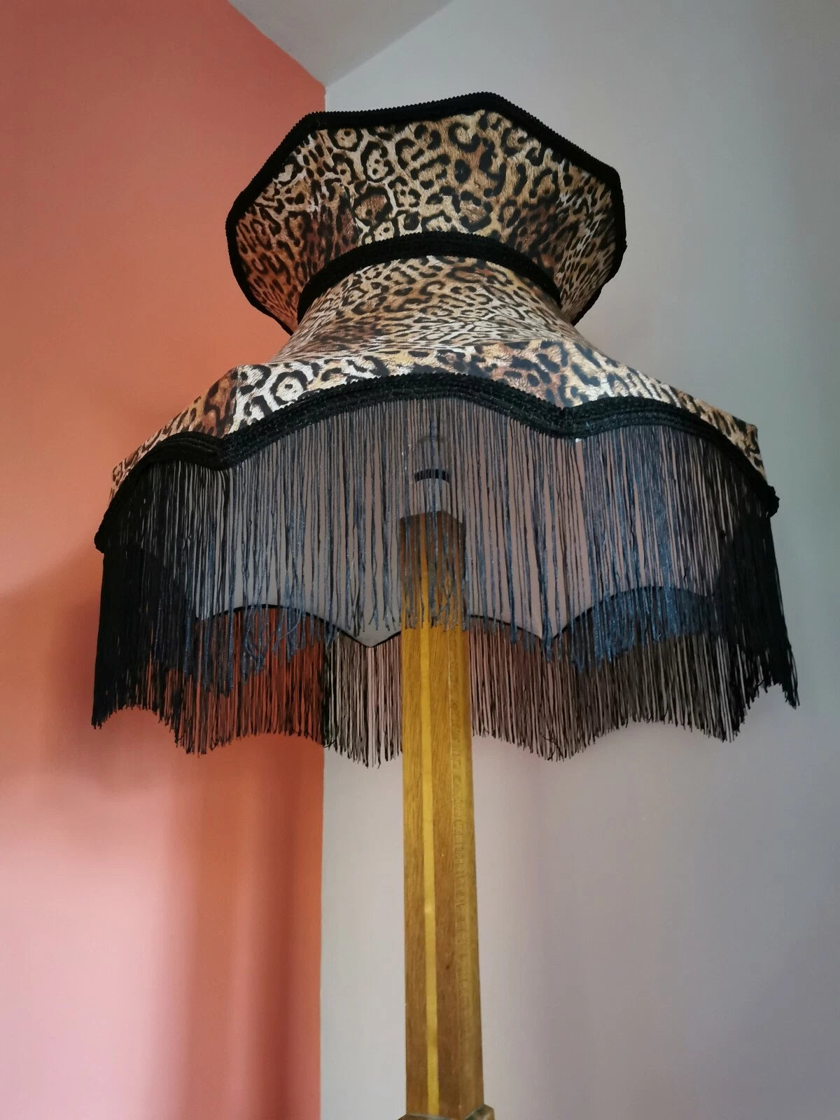 Large animal leopard print Lisa lampshade crown shape a standard lamp or ceiling