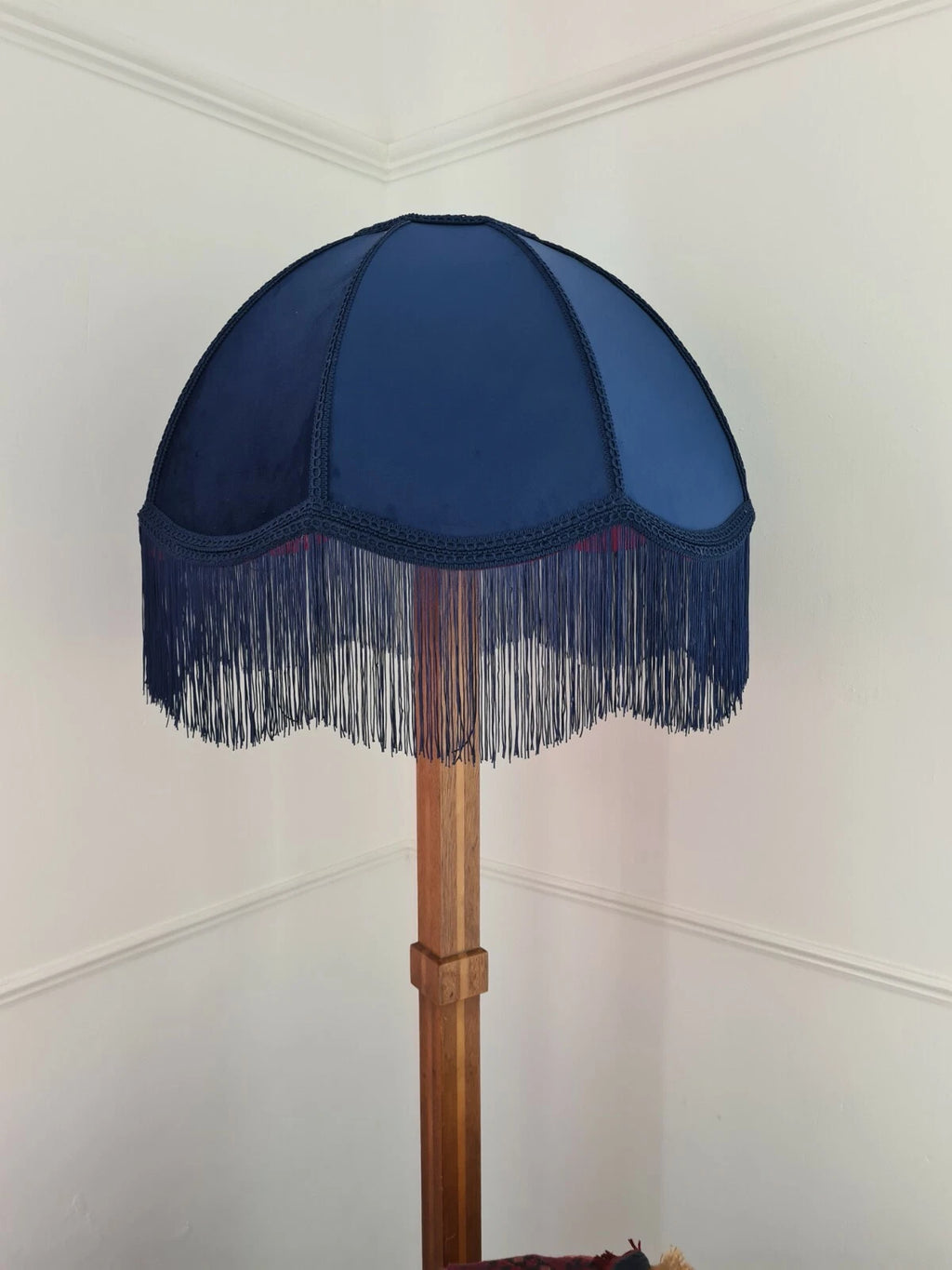 Handmade dome lampshade navy blue velvet fabric for a standard lamp or ceiling