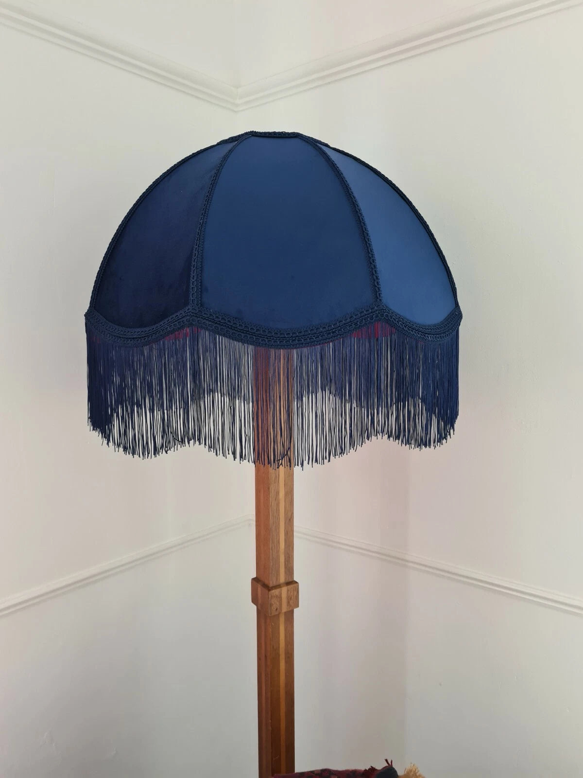 Handmade dome lampshade navy blue velvet fabric for a standard lamp or ceiling