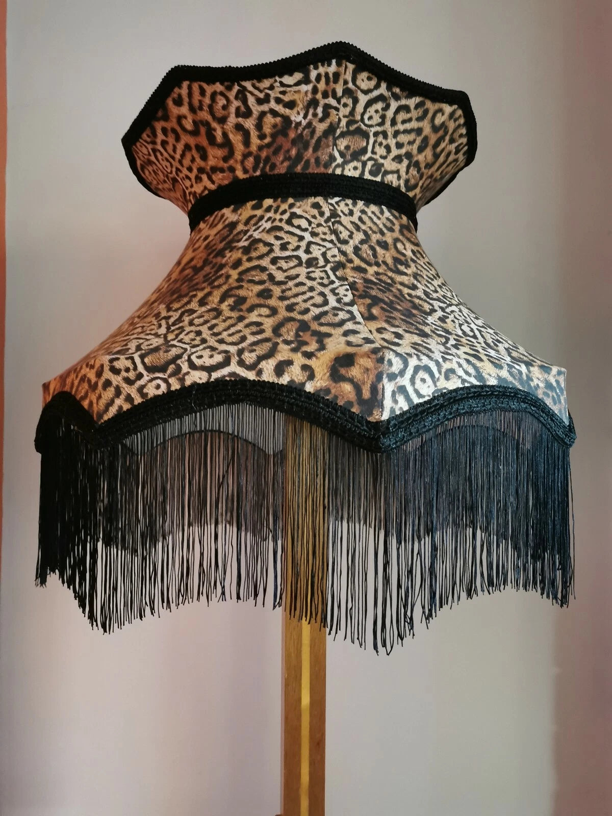 Large animal leopard print Lisa lampshade crown shape a standard lamp or ceiling