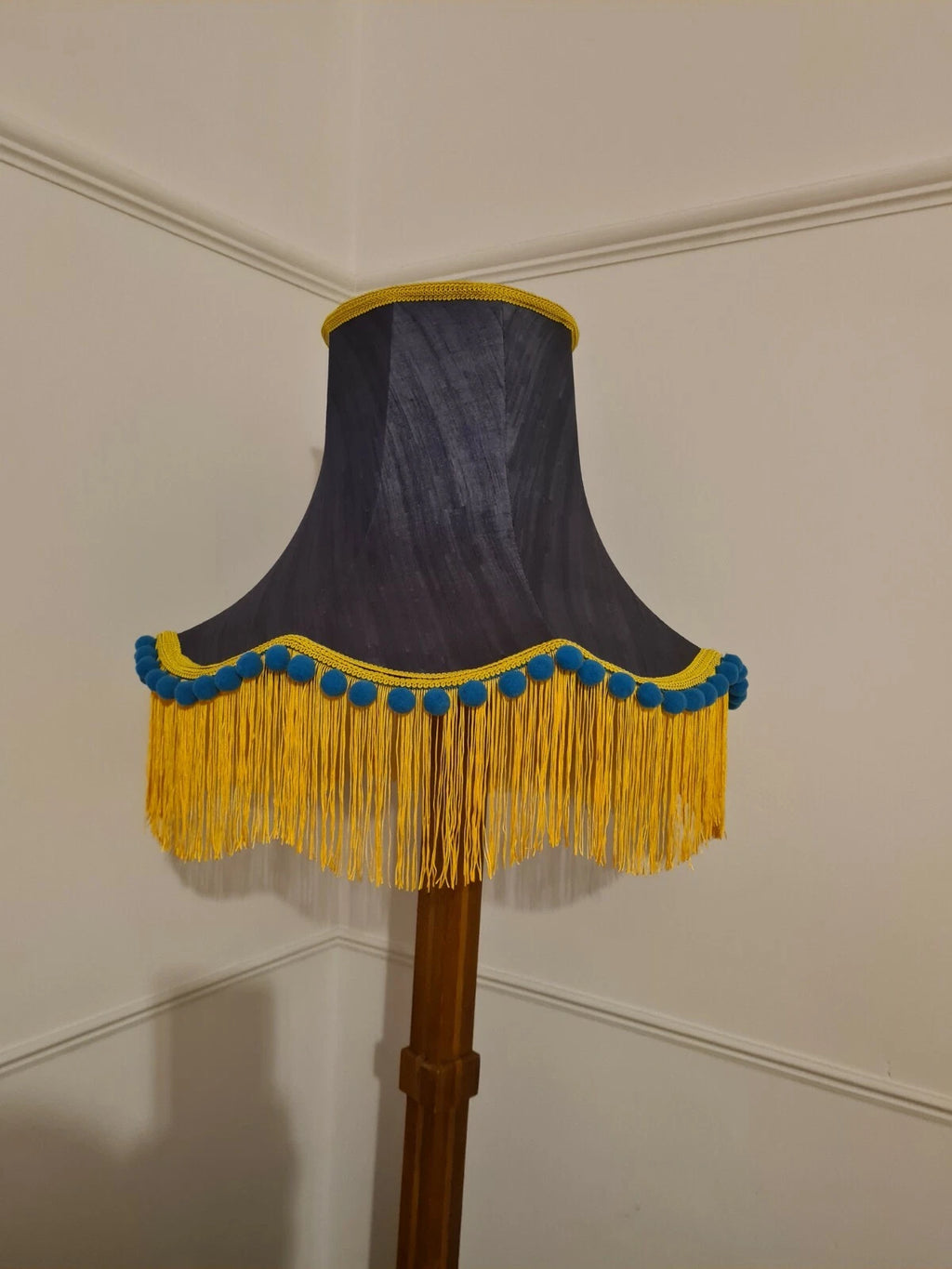Denim blue silk Lisa lampshade handmade standard lamp ceiling pendant