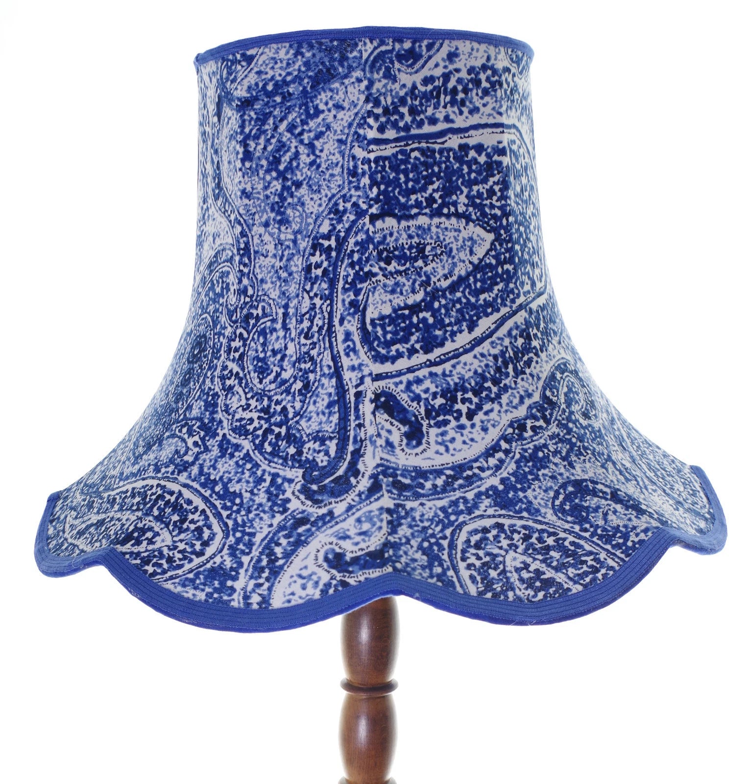 Handmade lampshade in blue white paisley pattern for standard lamp or ceiling