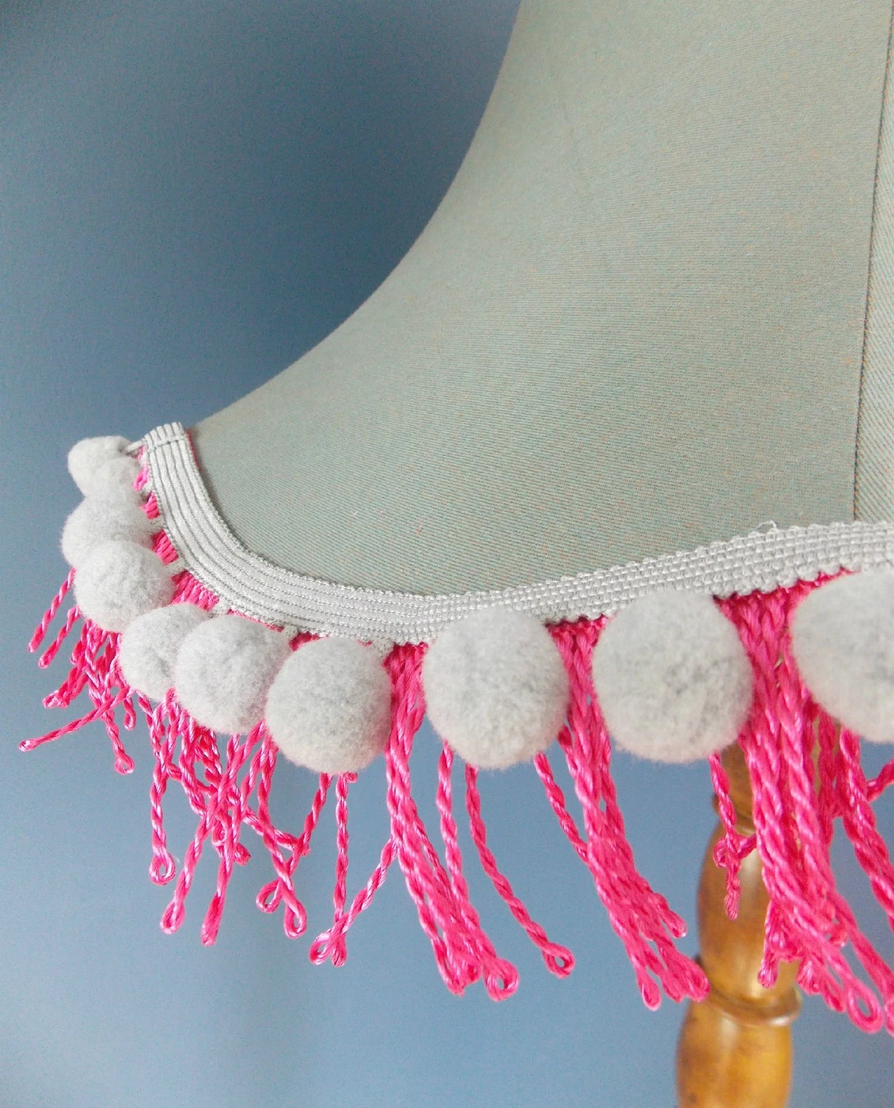 Handmade Lisa lampshade in grey cotton pink lining for standard lamp or ceiling