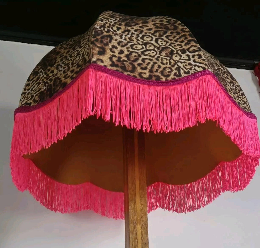 Large lampshade leopard animal print  pink neon fringe standard lamp pendant