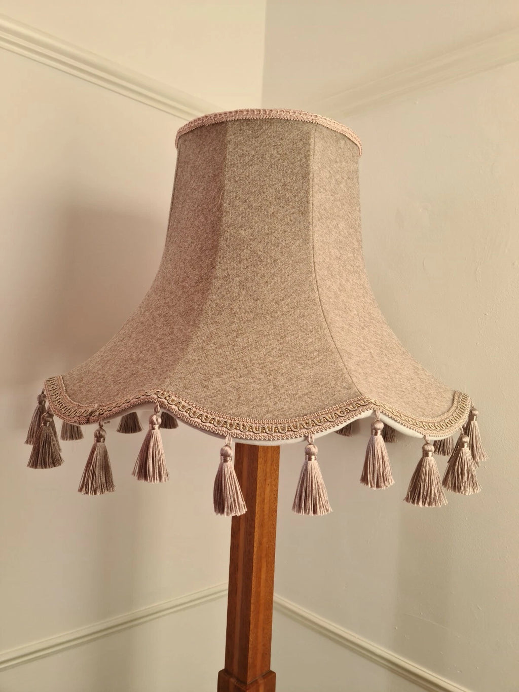 Handmade lampshade beige wool fabric gold tassle standard lamp ceiling pendant