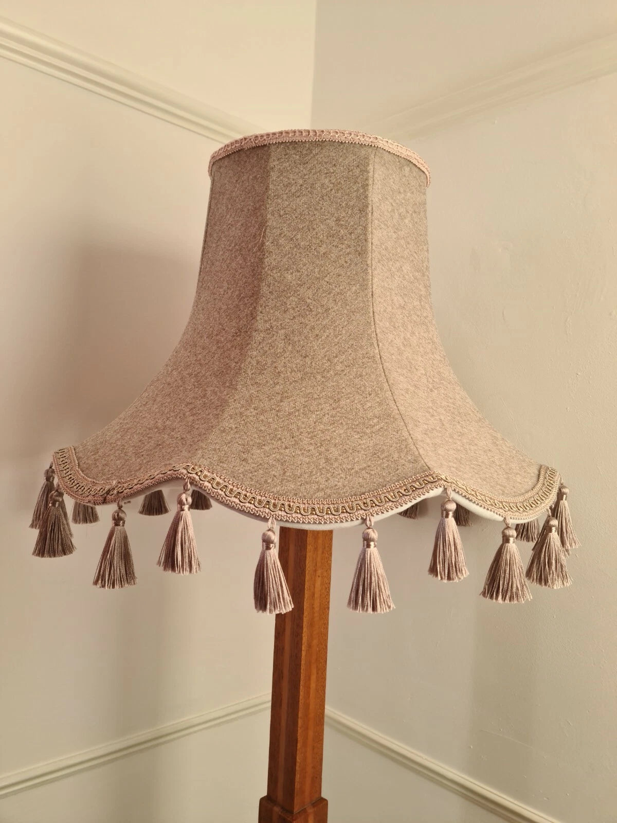 Handmade lampshade beige wool fabric gold tassle standard lamp ceiling pendant