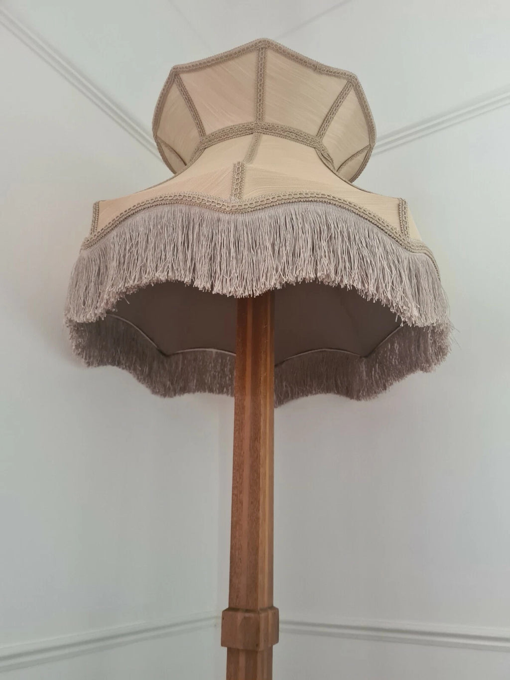Gold silk handmade lampshade crown shaped for standard lamp or ceiling pendant