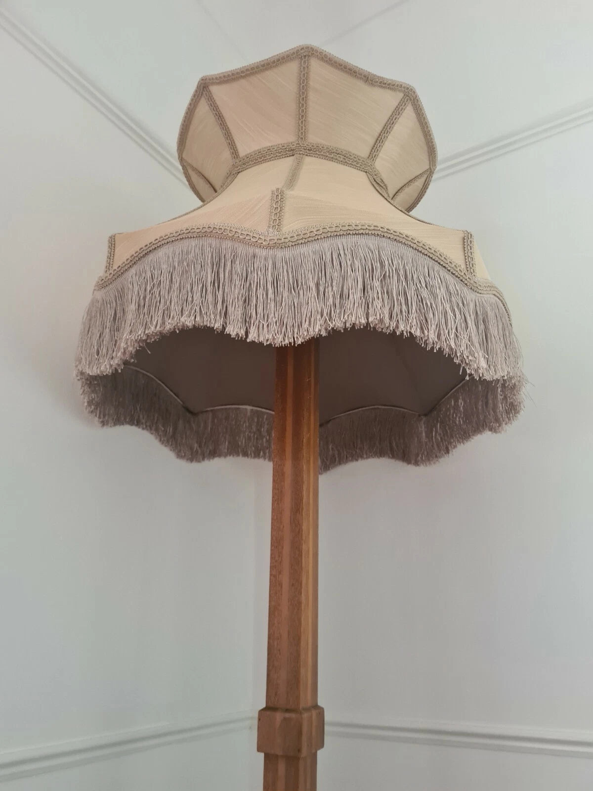 Gold silk handmade lampshade crown shaped for standard lamp or ceiling pendant