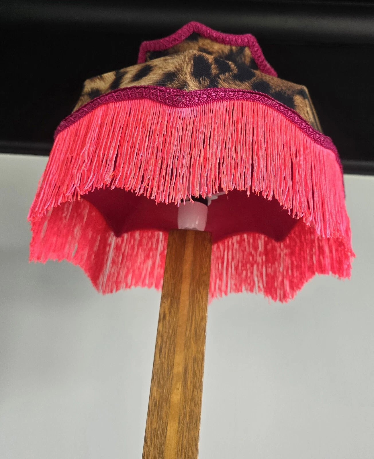 Handmade Leopard print lampshade Bright Pink Lining Lisa Lampshades