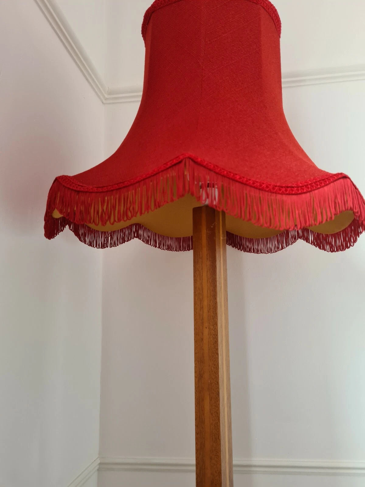Handmade lampshade in red and yellow mustard lining for standard lamp or ceiling