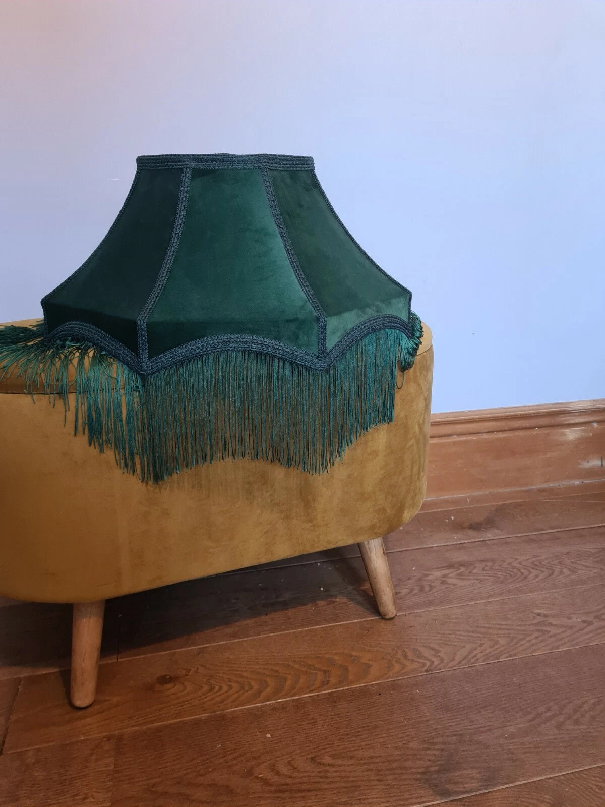 Large Lisa lampshade Green velvet lampshade for a ceiling light handmade