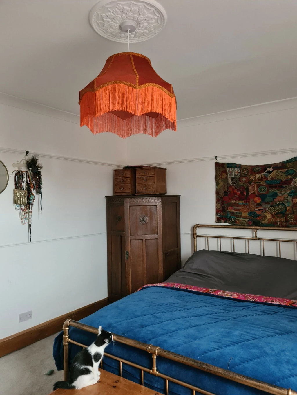 Large Lisa lampshade burnt orange velvet ceiling light handmade lamp