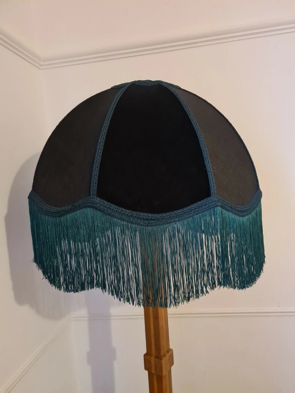 Green velvet, handmade dome shaped lampshade for a standard lamp ceiling pendant