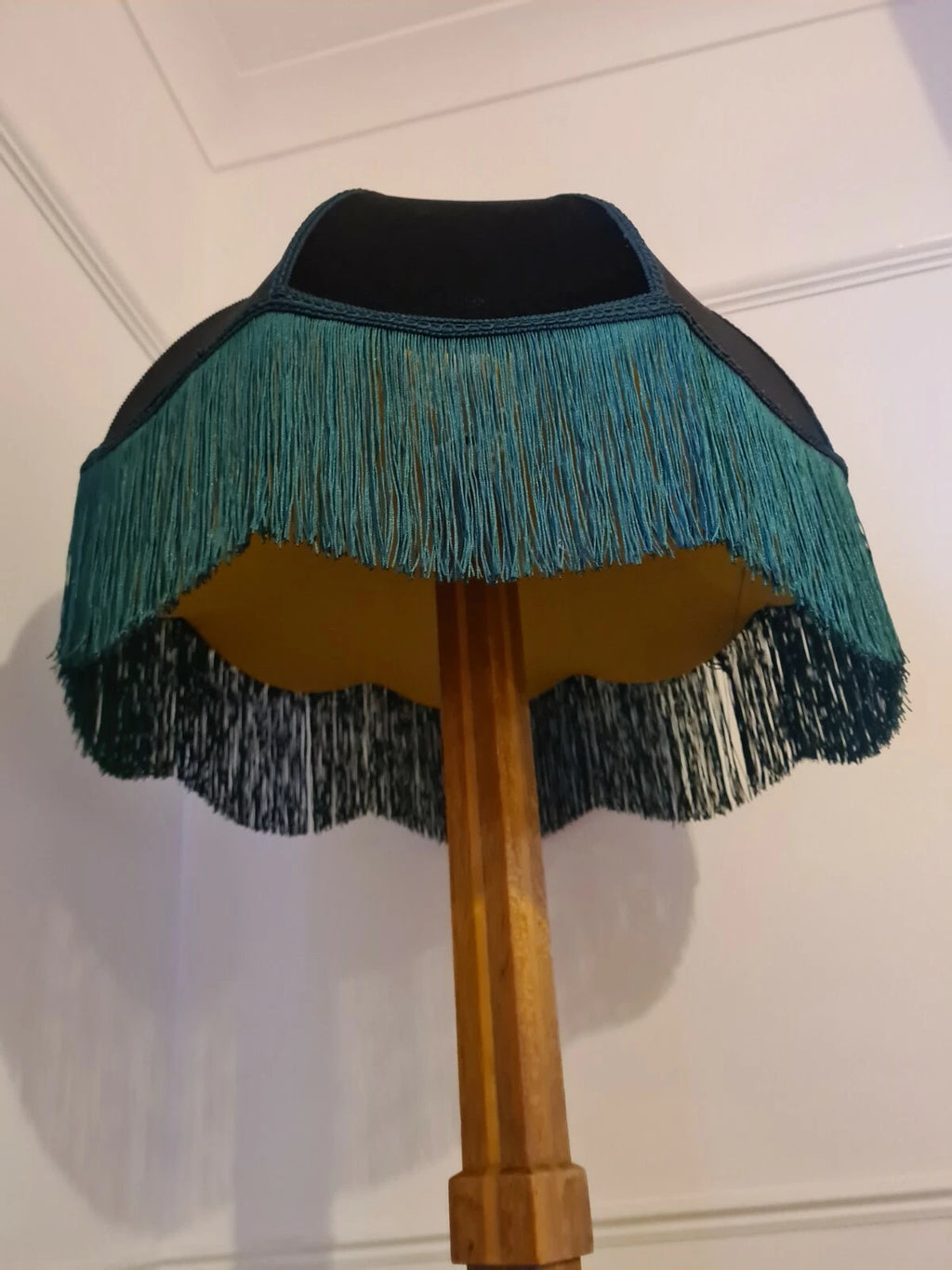 Green velvet, handmade dome shaped lampshade for a standard lamp ceiling pendant