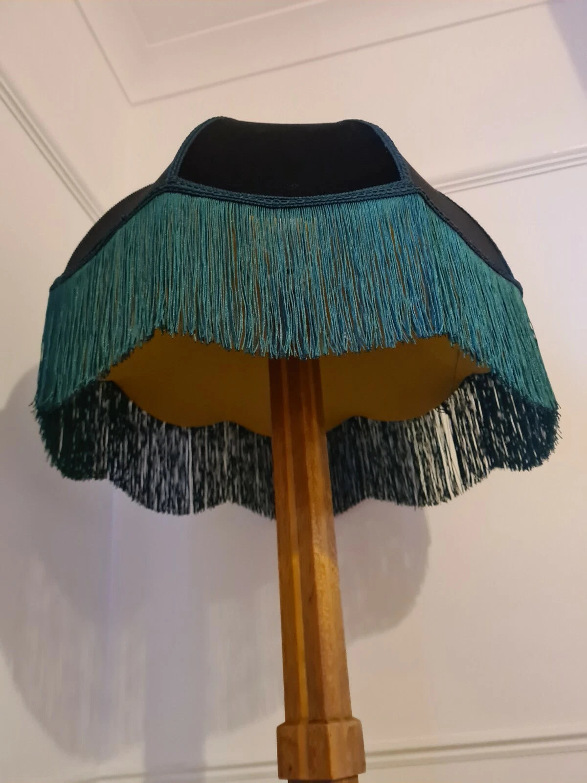 Green velvet, handmade dome shaped lampshade for a standard lamp ceiling pendant