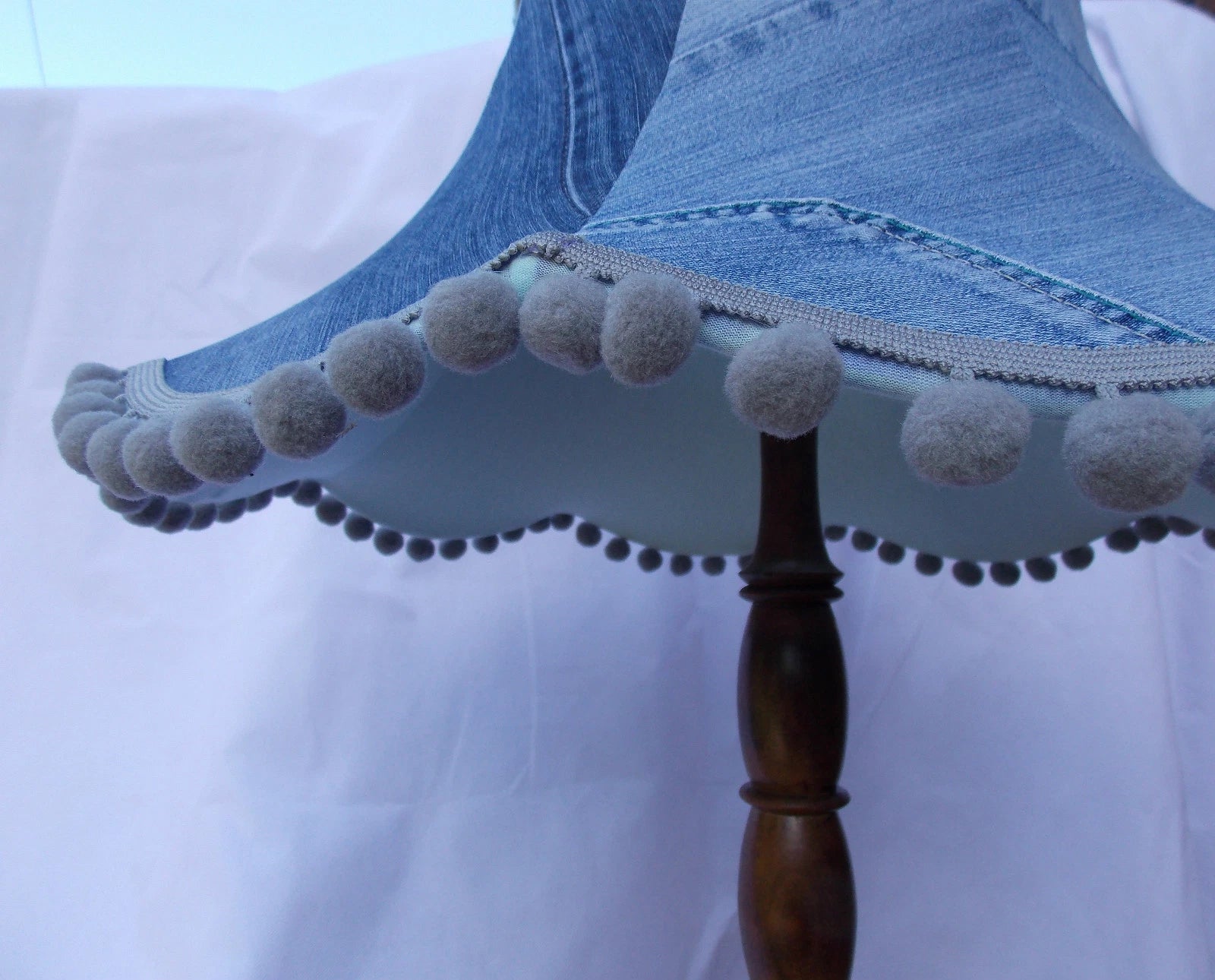 Handmade lampshade made from denim jeans for standard lamp floor or ceiling