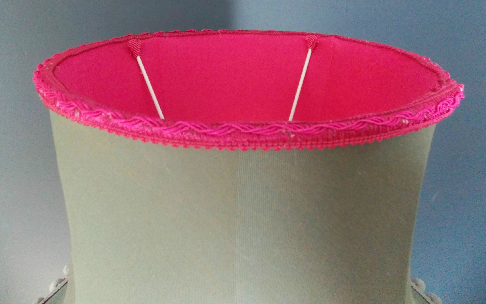Handmade Lisa lampshade in grey cotton pink lining for standard lamp or ceiling